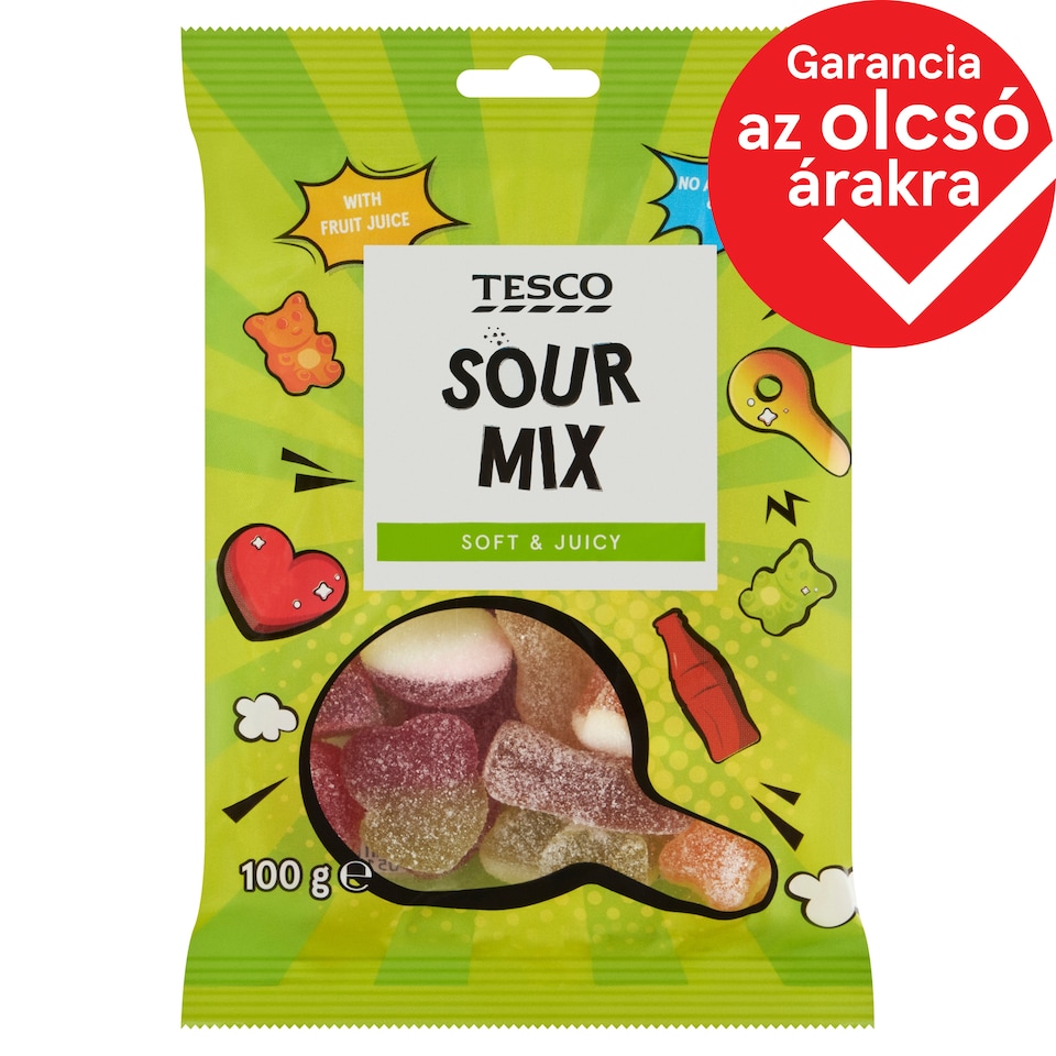 Tesco Super Sour Mix Mixed Fruit Flavoured Gums 100 g