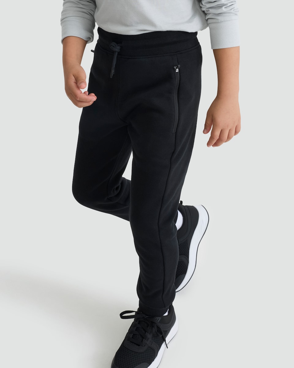 image 1 of F&F Boys Cotton Rich Zip Pocket Cuffed Drawstring Joggers in Black
