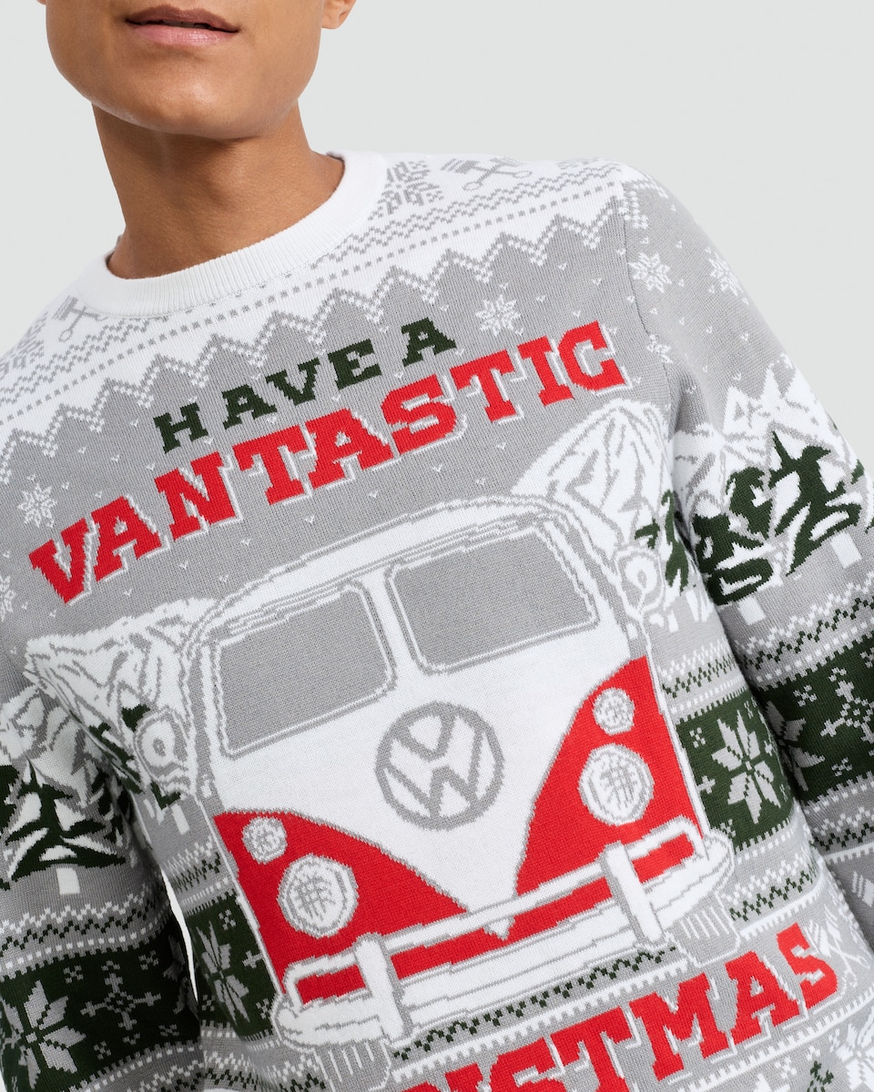 image 1 of Volkswagen Vantastic Knitted Christmas Jumper in Grey