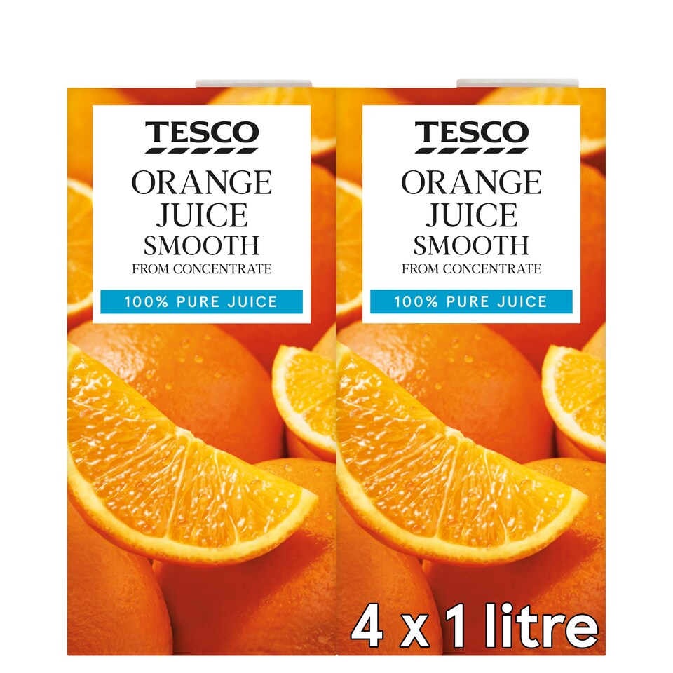 Tesco Pure Orange Juice Smooth 4 X 1 Litre