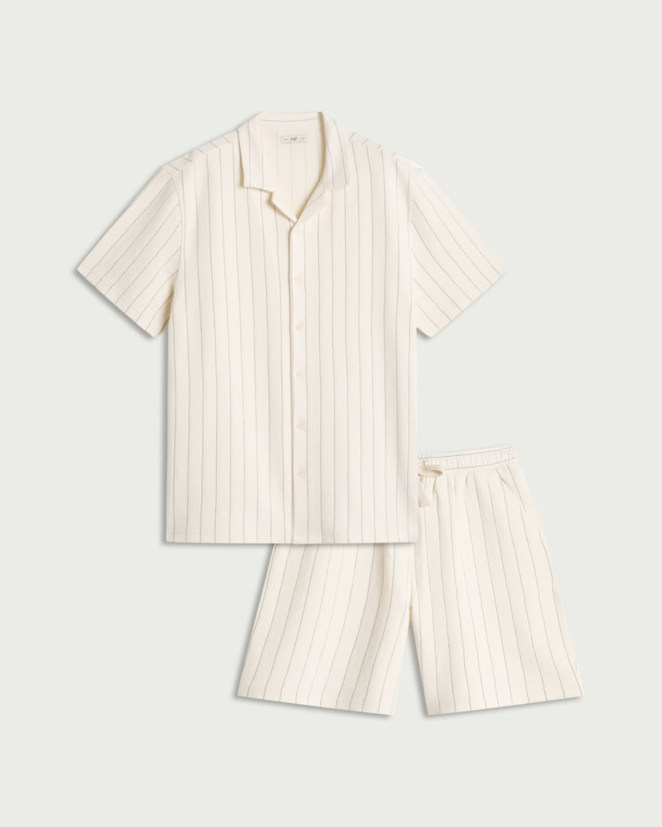 image 1 of F&F Cotton Rich Towelling Striped Short Pyjama Set in Multi