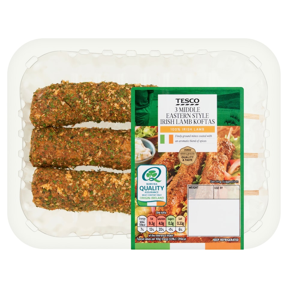 Tesco 3 Middle Eastern Style Irish Lamb Koftas 225g e