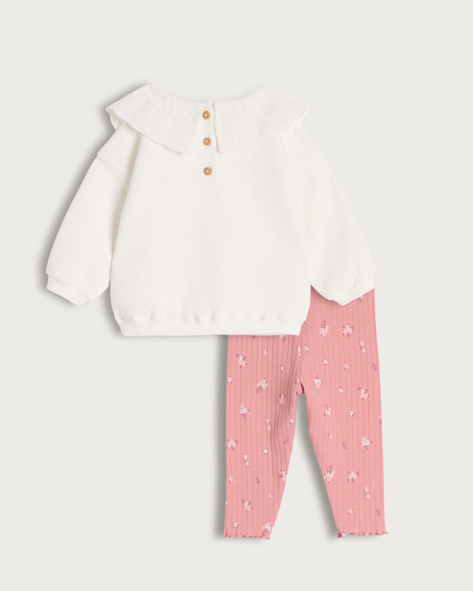 image 1 of F&F Baby 2-Piece Cotton Rich Floral Print Sweatshirt and Legging Set in Cream