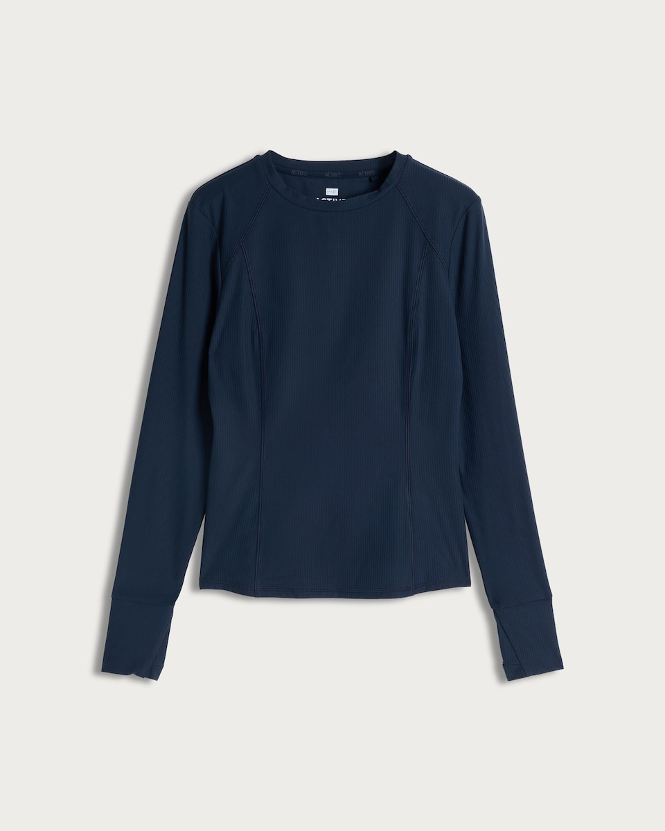 image 1 of F&F Active EVERYHOUR Ribbed Long Sleeved Top in Navy