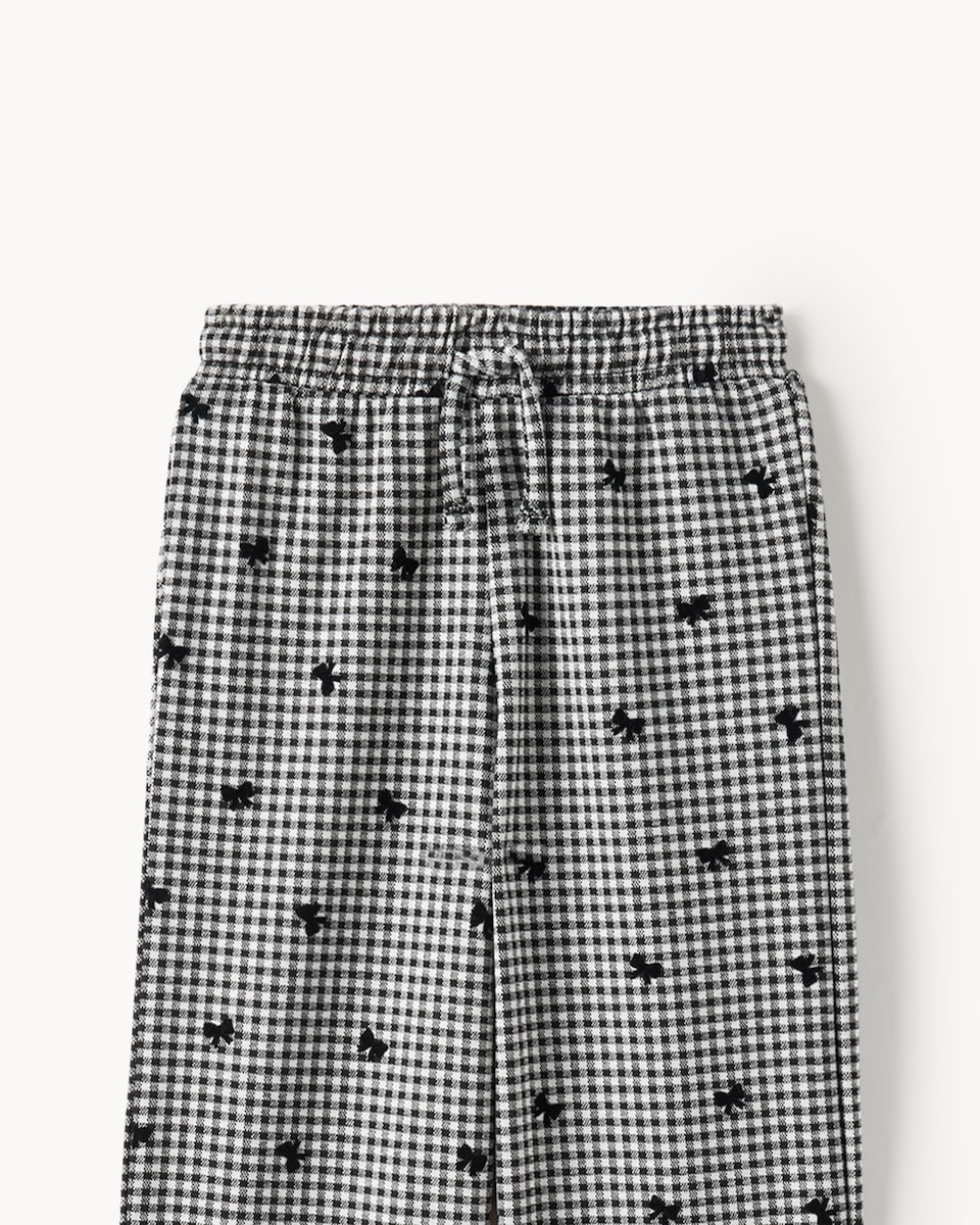 image 1 of F&F Girls Check Bow Top and Trousers Set in Black