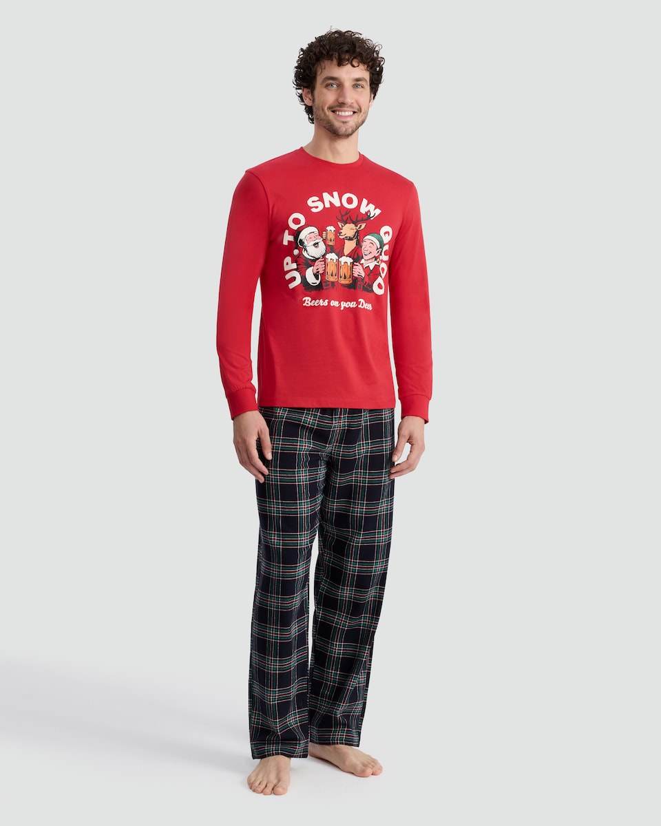 image 1 of F&F Pure Cotton Up to Snow Good Top and Trousers Pyjamas in Multi