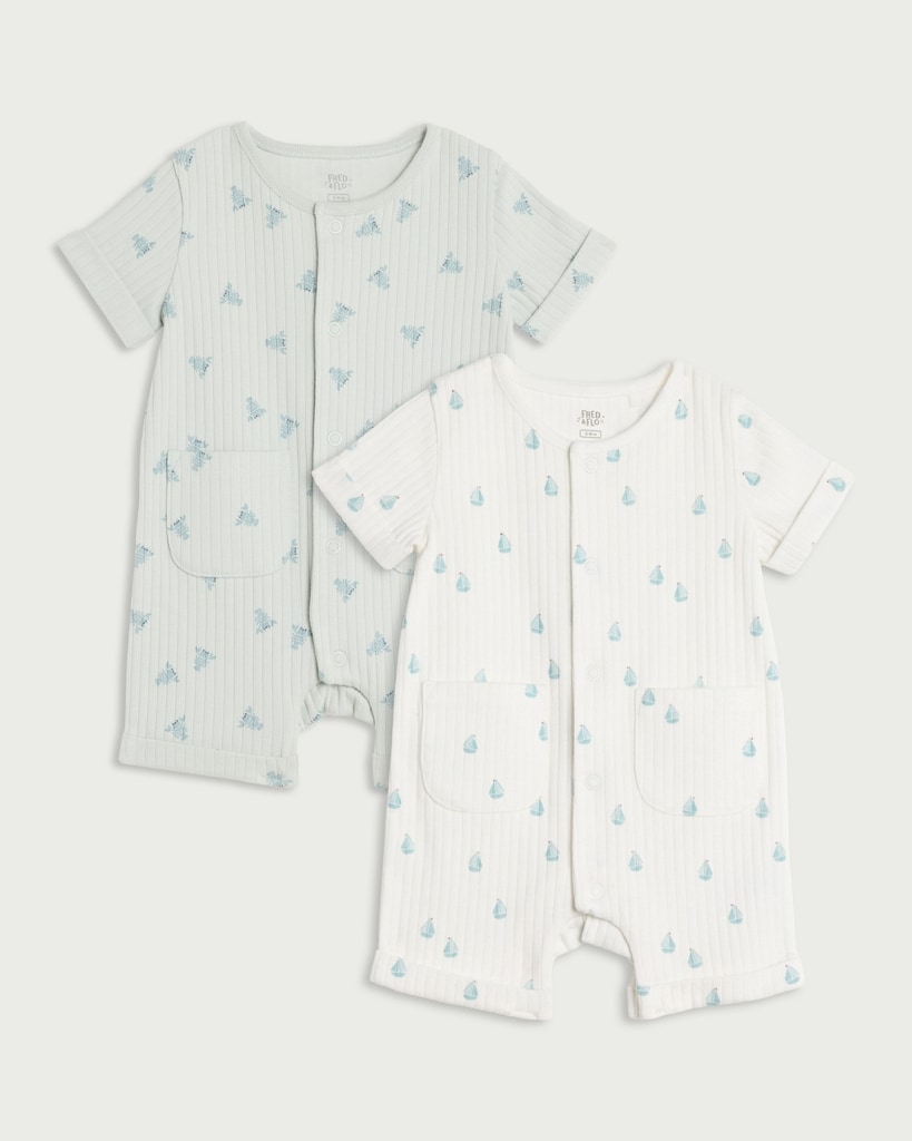 F&F Baby 2-Pack Cotton Rich Ribbed Short Sleeved Rompers in Green