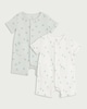 image 1 of F&F Baby 2-Pack Cotton Rich Ribbed Short Sleeved Rompers in Green