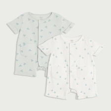 F&F Baby 2-Pack Cotton Rich Ribbed Short Sleeved Rompers in Green