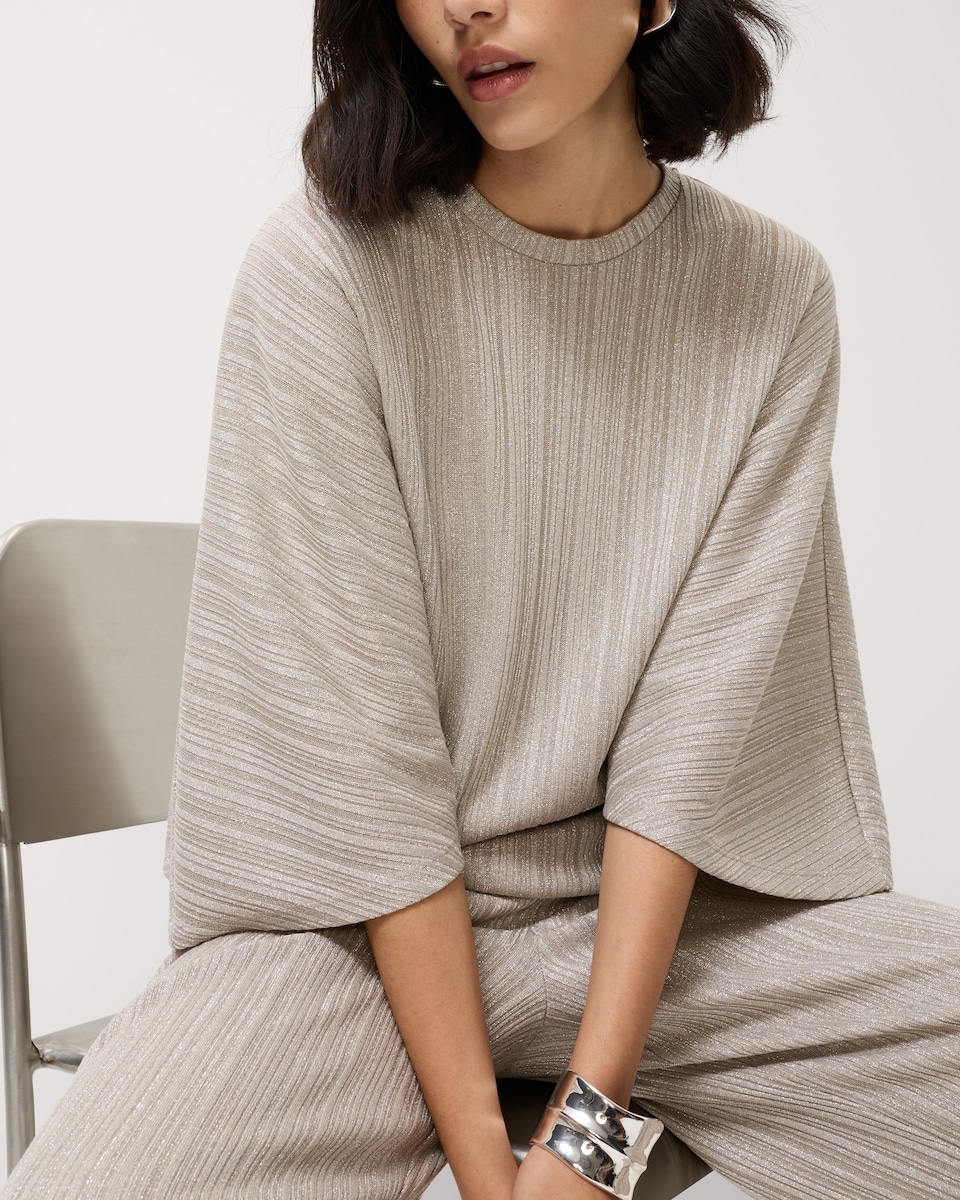 image 1 of F&F Sparkly Textured Wide Sleeved Co-ord Top in Grey