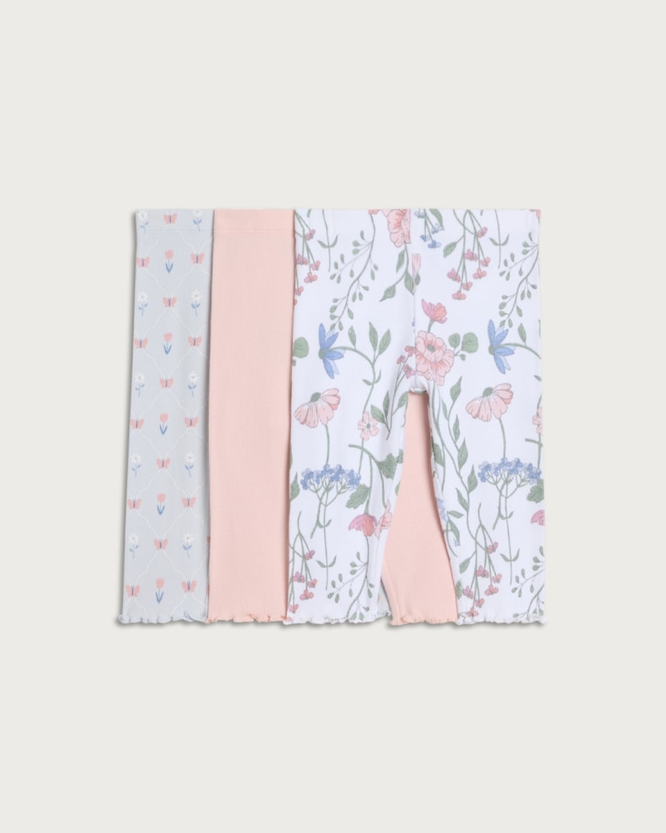 F&F Baby 3-Pack Cotton Rich Floral Print Leggings in Multi White