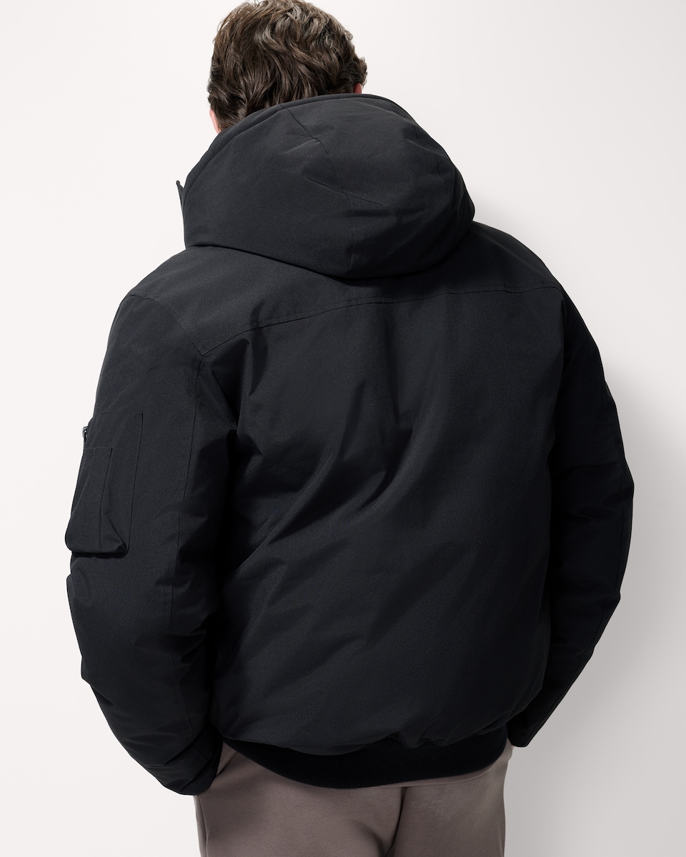 image 1 of F&F Shower Resistant Hooded Bomber Jacket in Black