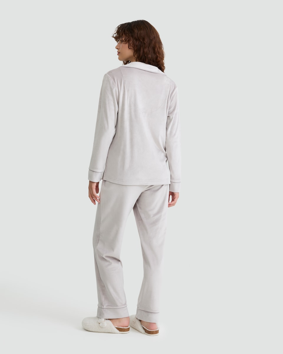 image 1 of F&F Velour Textured Shirt and Trousers Revere Pyjama Set in Purple