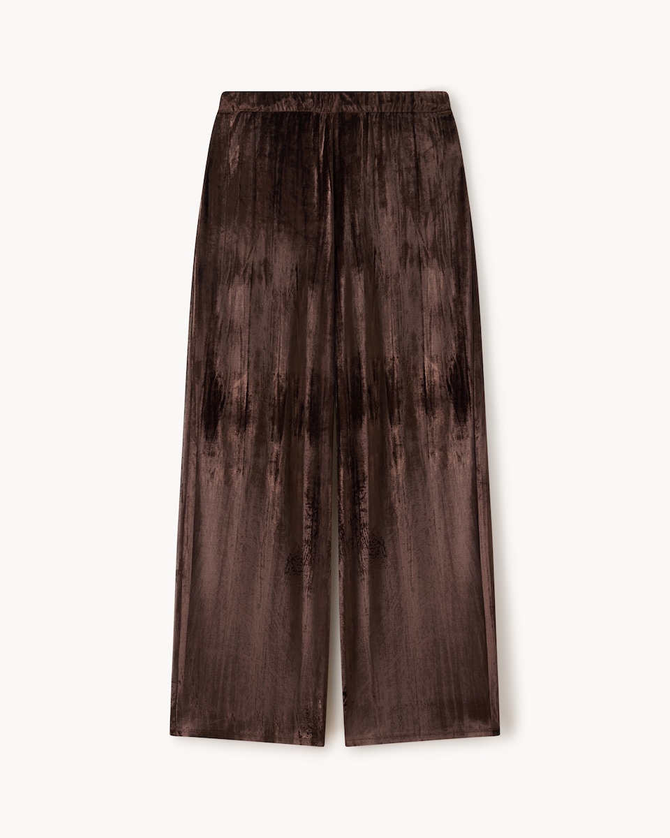 image 1 of F&F Velvet Wide Leg Trousers in Brown