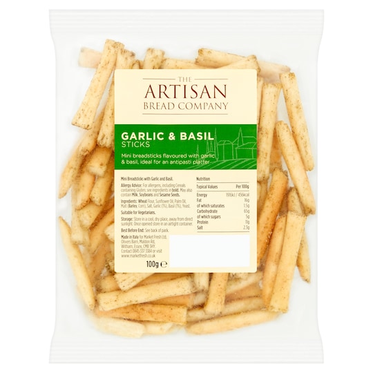 The Artisan Bread Co Garlic & Basil Sticks 100G