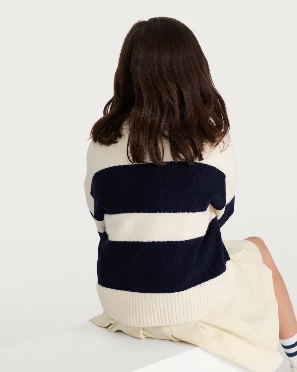 image 1 of F&F Girls Oversized Stripe Collared Jumper in Multi