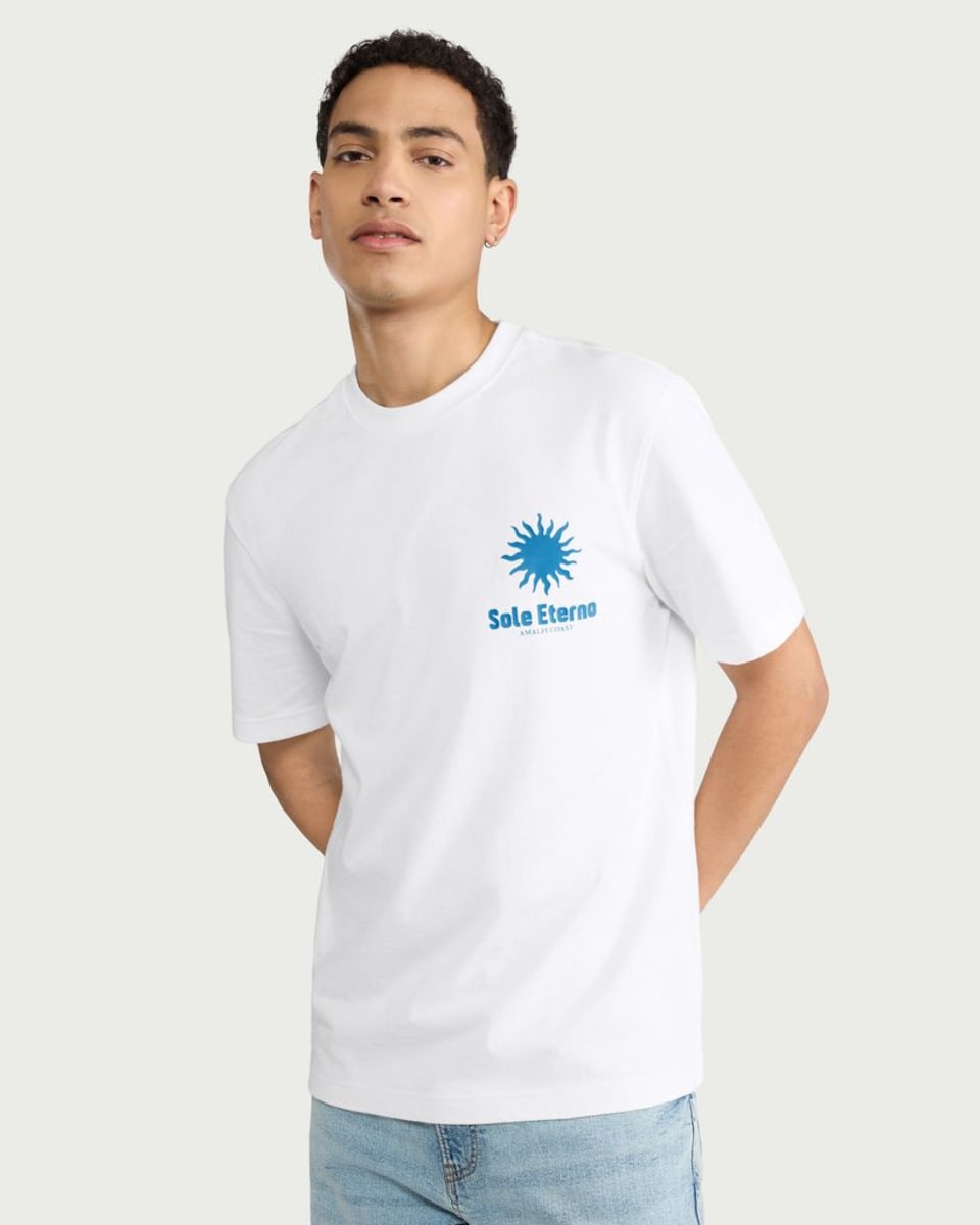 image 1 of F&F Pure Cotton Sole Eterno T-Shirt in White