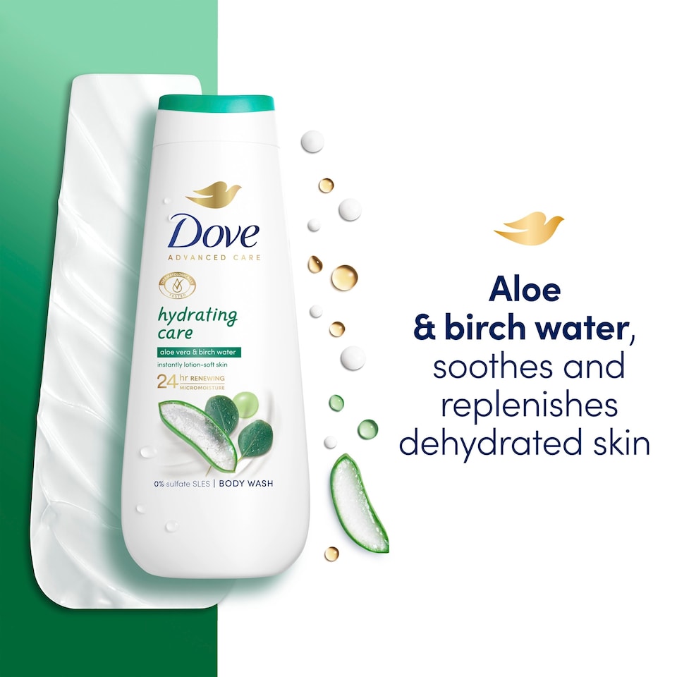 image 1 of Dove Hydrating 24hr Moisturisation Advanced Care Body Wash Shower Gel Aloe Vera & Birch Water 400ml