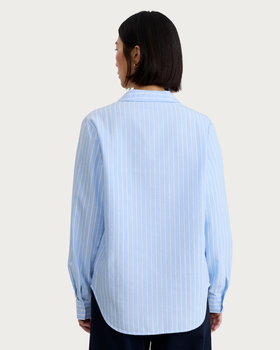 image 1 of F&F Pure Cotton Stripe Print Slim Fit Shirt in Blue