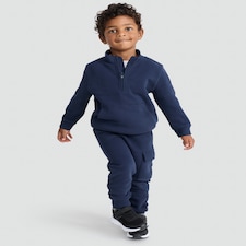 F&F Boys Cotton Rich Pocket Front Half Zip Sweatshirt in Blue
