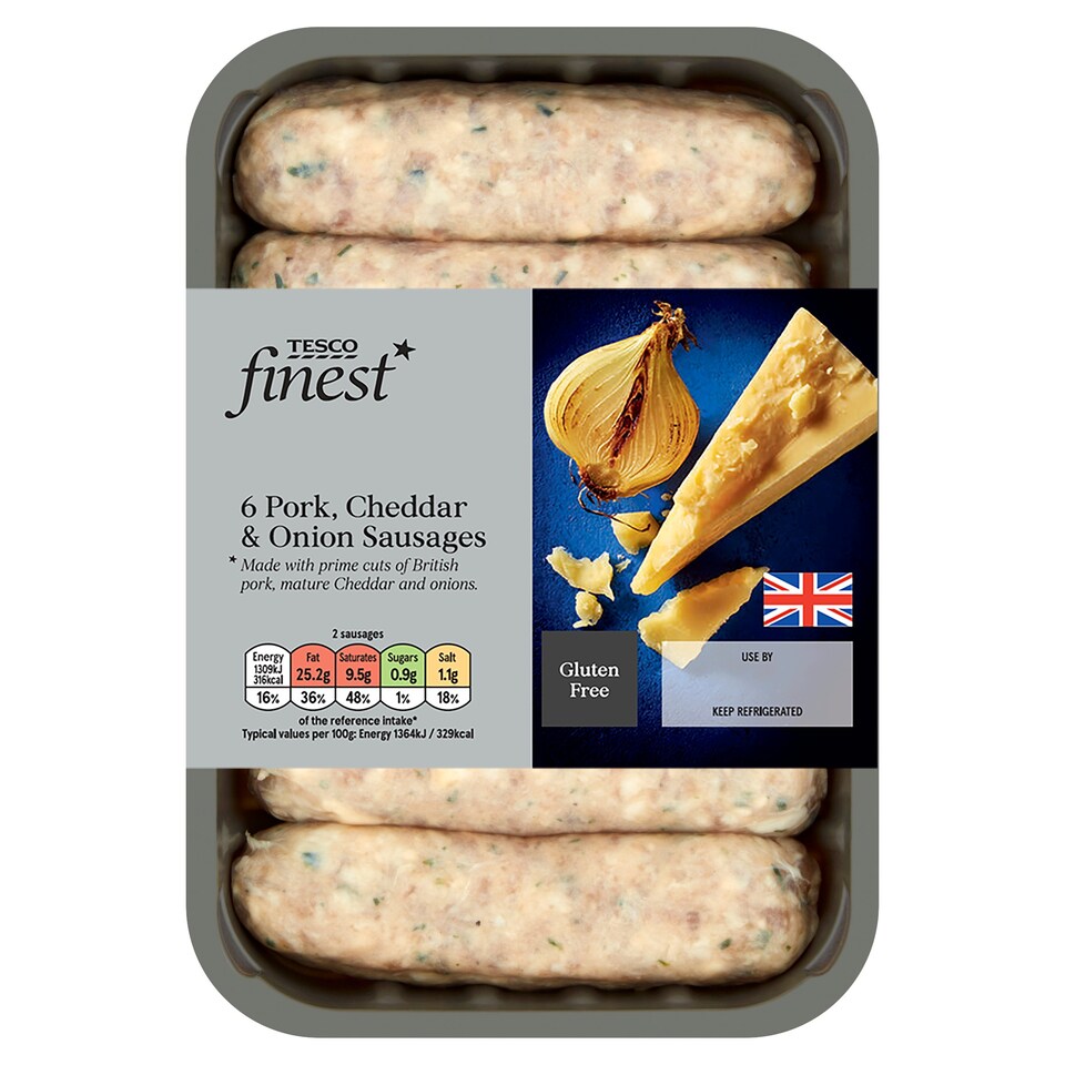 Tesco Finest 6 Pork Cheddar & Onion Sausages 400G