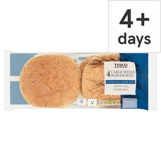 Tesco Large Seeded Burger Buns 4 Pack Tesco Groceries