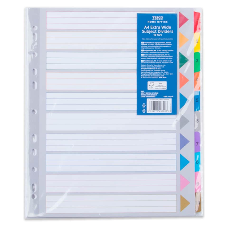 Tesco A4 Extra Wide Subject Dividers