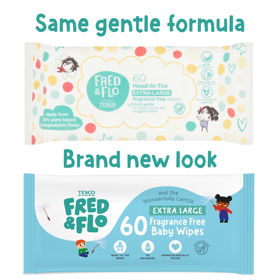 image 1 of Fred & Flo Head-to-Toe Extra Large Fragrance Free Wipes 60 Pack