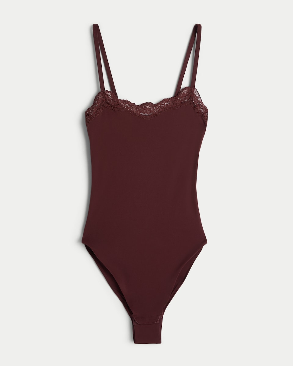 F&F Contour Strappy Lace Trim Bodysuit in Purple