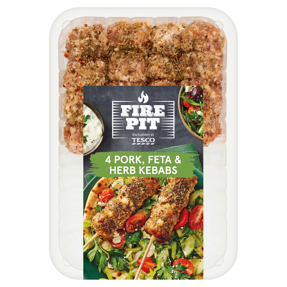 Tesco Fire Pit 4 Pork, Feta & Herb Kebabs 400G