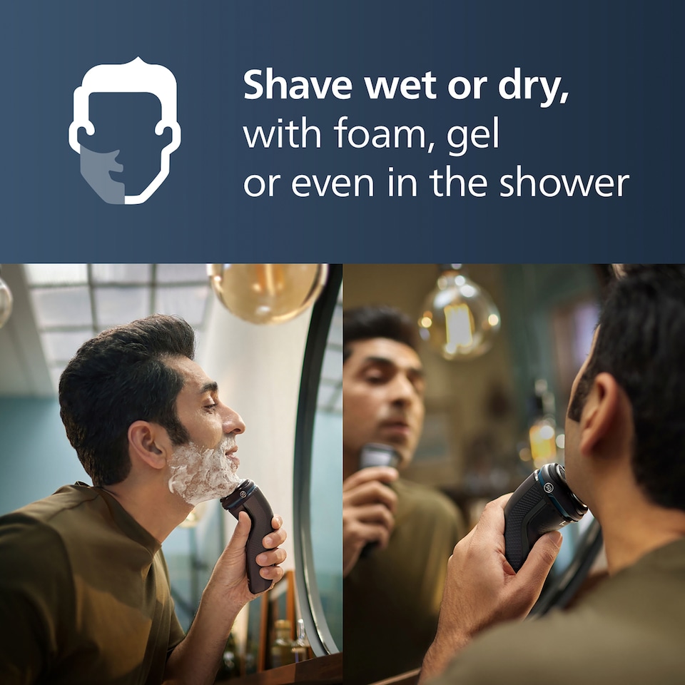 image 1 of Philips Series 3000 Wet & Dry Electric Shaver, 5D Flex head, Popup trimmer & Travel Pouch-S3244/12  