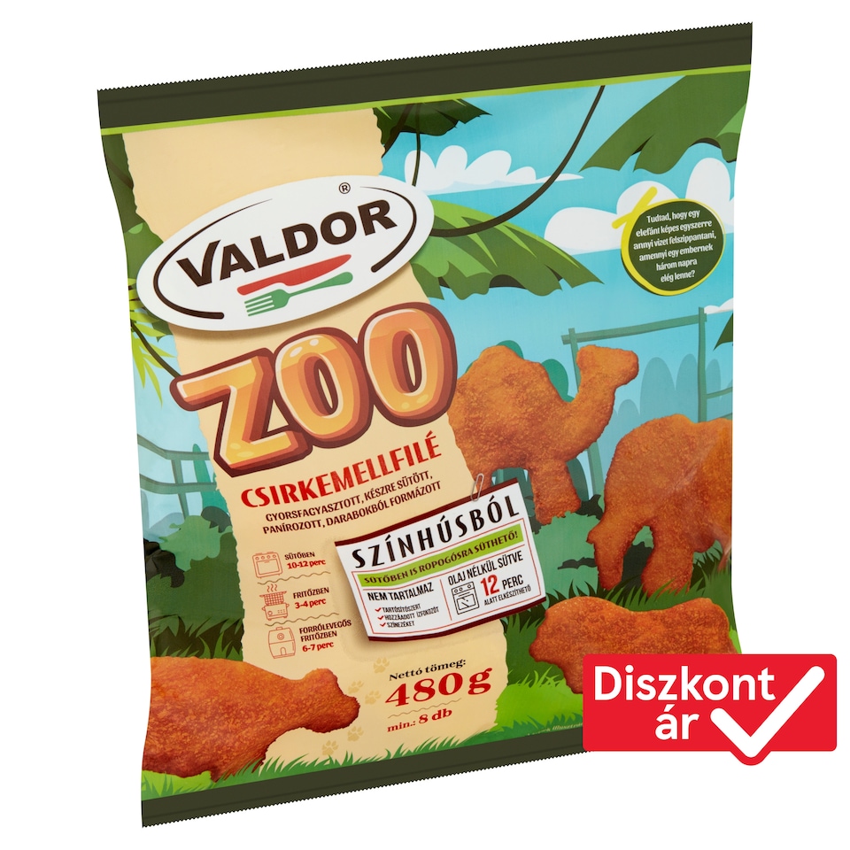 Valdor Zoo Quick-Frozen Ready-Fried Breaded, Shaped Chicken Bread Fillet 480 g