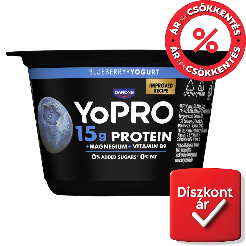Danone YoPro sovány joghurt áfonyával, édesítőszerekkel, magnéziummal és folsavval 160 g  1. kép