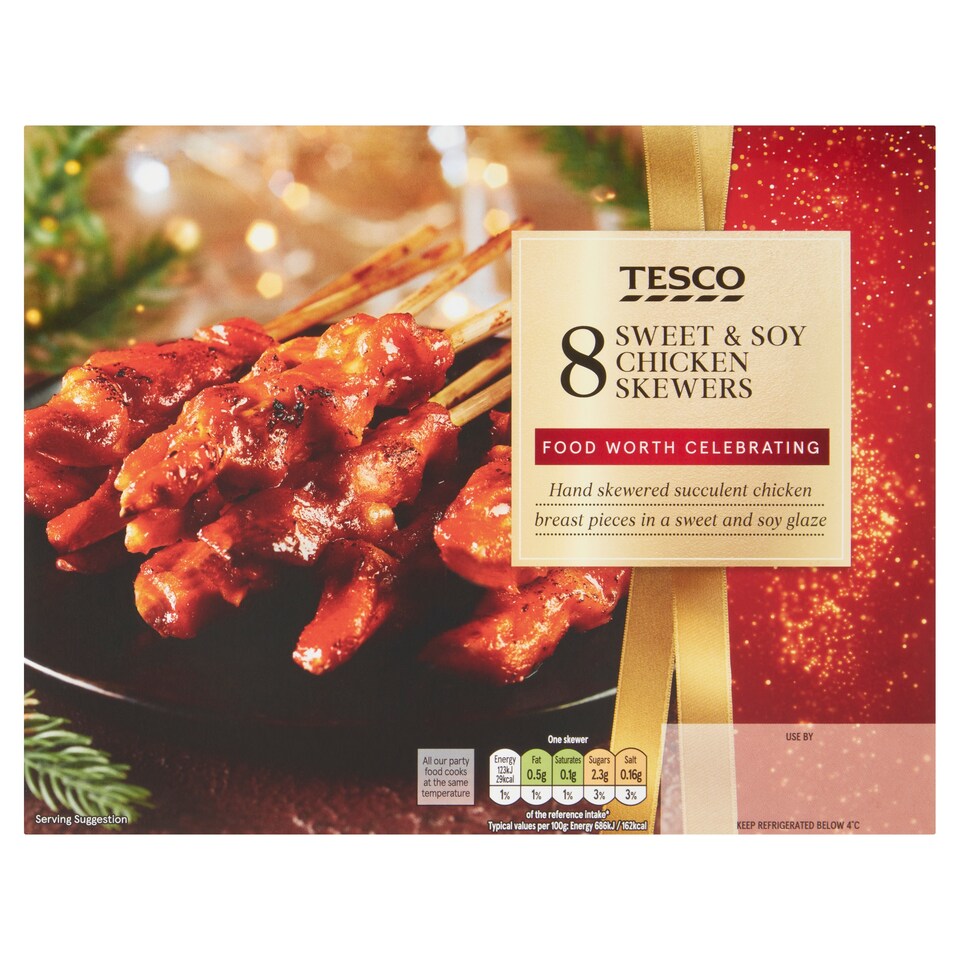 Tesco 8 Sweet And Soy Chicken Skewers 180G