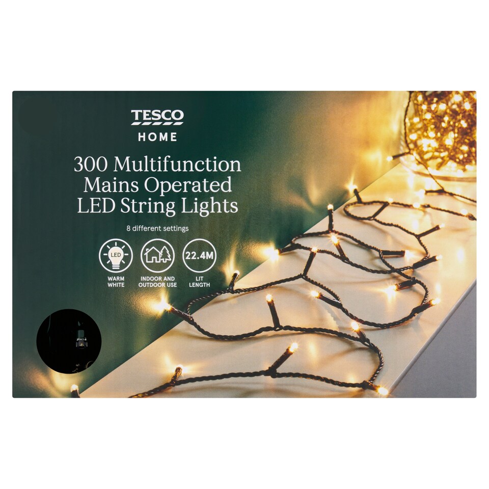 image 1 of Tesco 300 Multifunction Warm White Christmas Lights