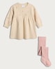 image 1 of F&F Baby 2-Piece Cable Knit Dress and Tights Set in Cream