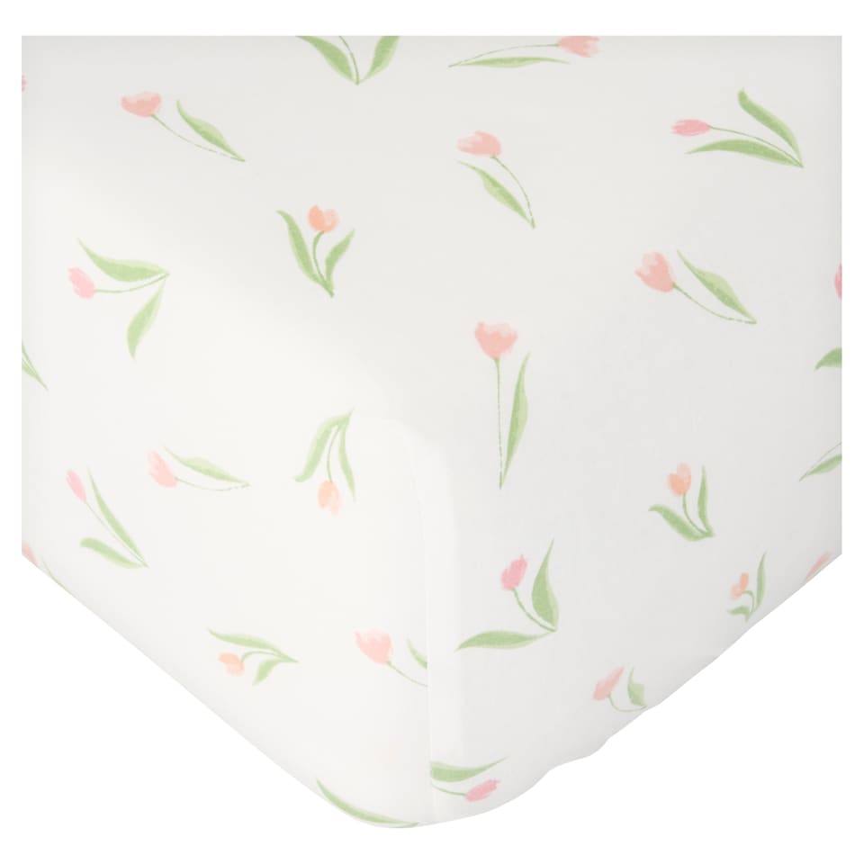 F&F Home Cotton Rich Fitted Sheet Ditsy Tulips Super King
