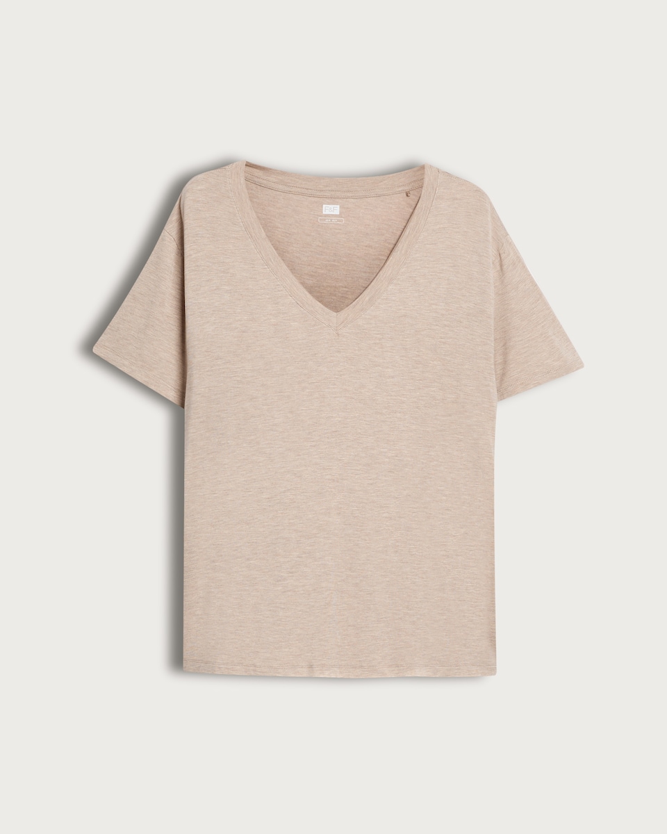 image 1 of F&F V Neck Short Sleeved T-Shirt in Neutral