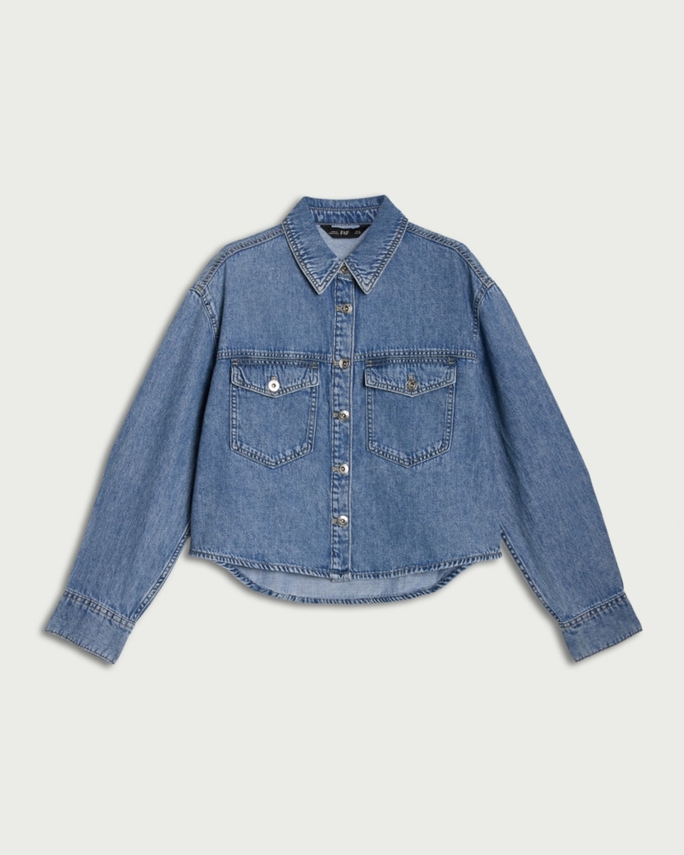 image 1 of F&F Cotton Rich Denim Shirt in Blue