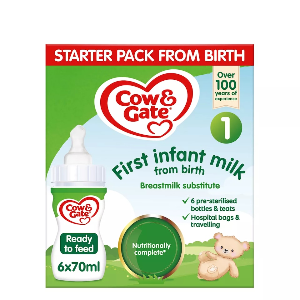 image 1 of Cow & Gate First Infant Milk Formula Starter Pack From Birth 6 x 70ml