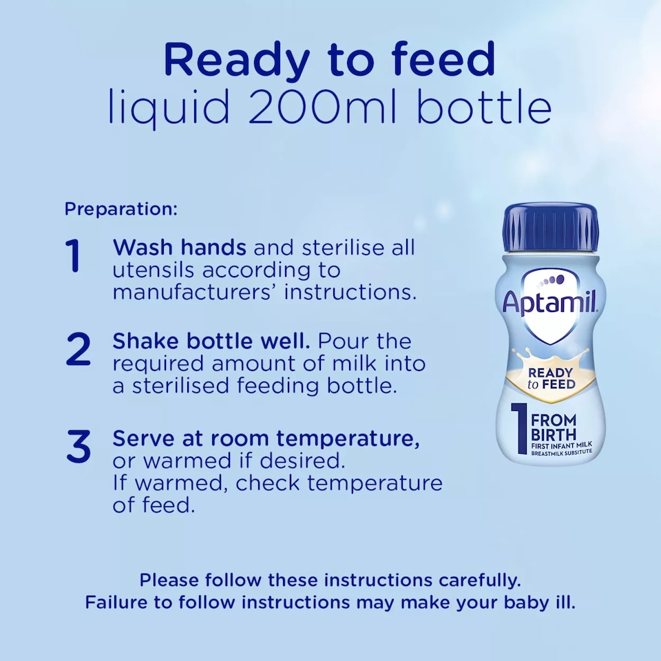 image 1 of Aptamil 1 First Baby Milk Formula Liquid from Birth 200ml