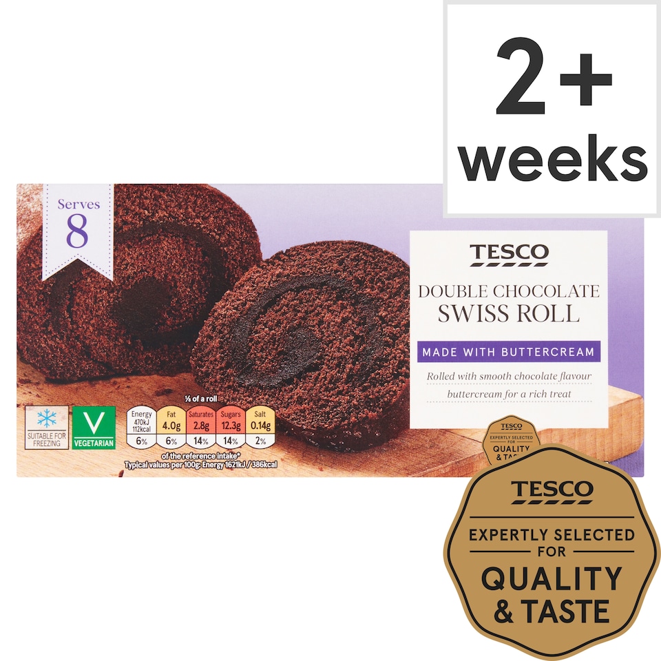 Tesco Double Chocolate Swiss Roll 8 Pack