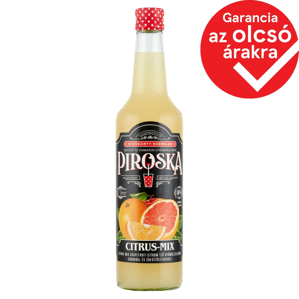 Piroska Citrus-Mix grapefruit-citrom ízű gyümölcsszörp cukorral és édesítőszerekkel 0,7 l