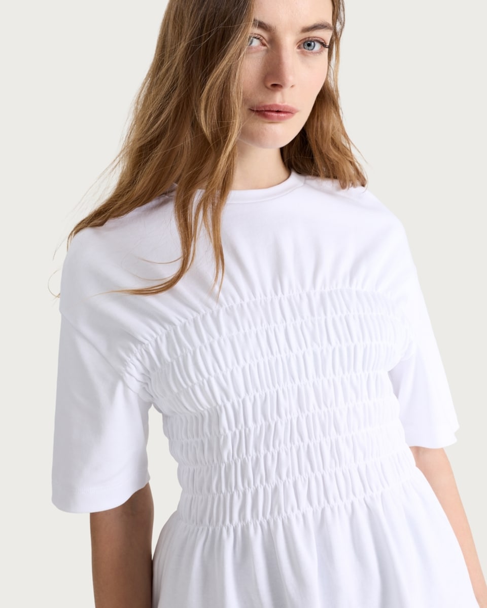 image 1 of The F&F Edit Pure Cotton Shirred Waist Short Sleeved Top in White