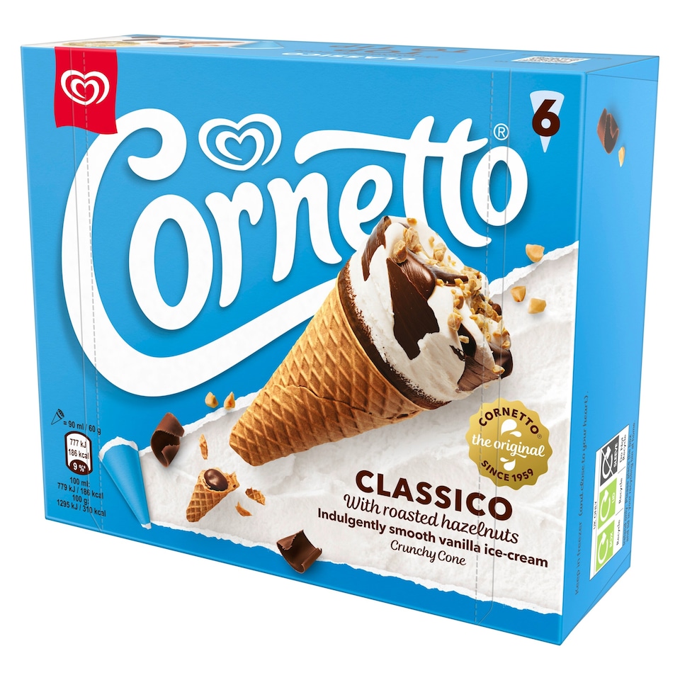image 1 of Cornetto Classic Ice Cream Cones 6x90ml