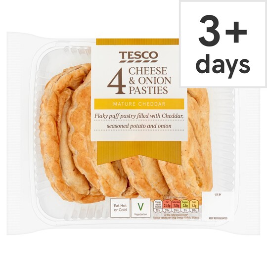 Tesco 4 Cheese & Onion Pasties 520G Tesco Groceries