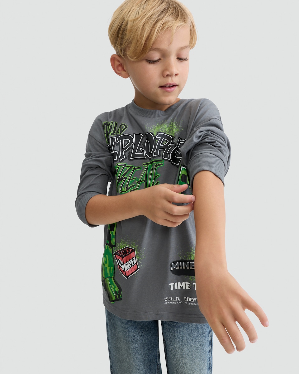 image 1 of Minecraft Creeper Explore Create Pure Cotton Top in Grey