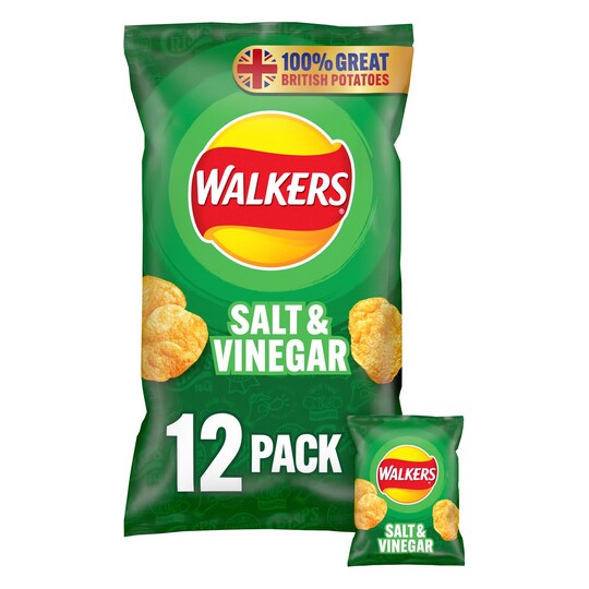 Walkers Salt & Vinegar Multipack Crisps 12X25g Tesco Groceries