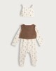image 2 of F&F Baby 3-Piece Cotton Rich Teddy Print Sleepsuit, Gilet and Hat Set in White