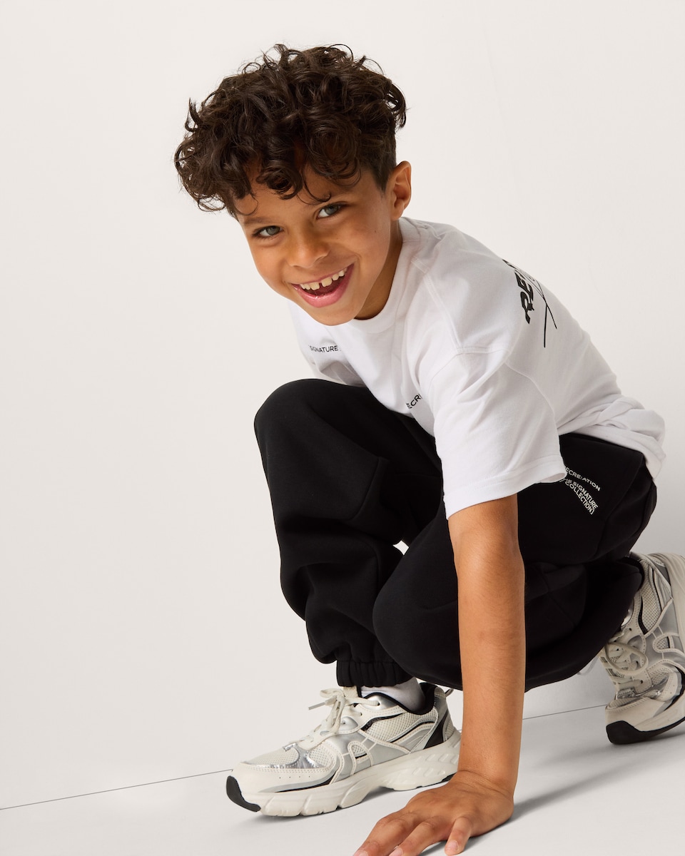image 1 of F&F Boys Cotton Rich Slogan Joggers in Black